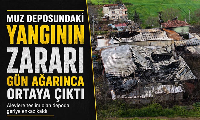 Muz deposundaki yangının zararı gün ağarınca ortaya çıktı