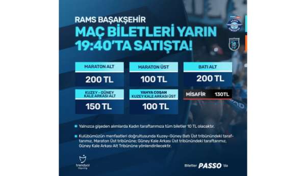 Y. Adana Demirspor - RAMS Başakşehir maçının biletleri satışa çıktı