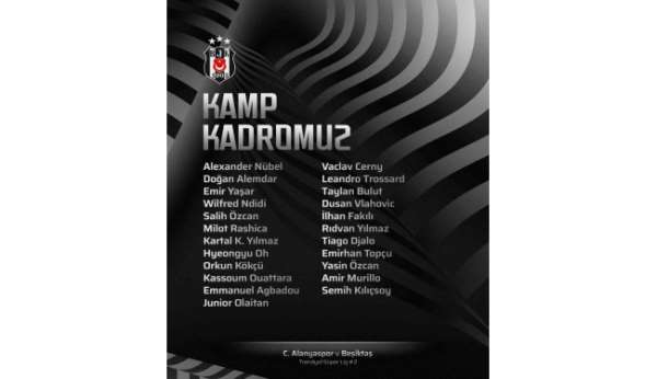 Beşiktaş'ın Corendon Alanyaspor maçı için kamp kadrosu belli oldu