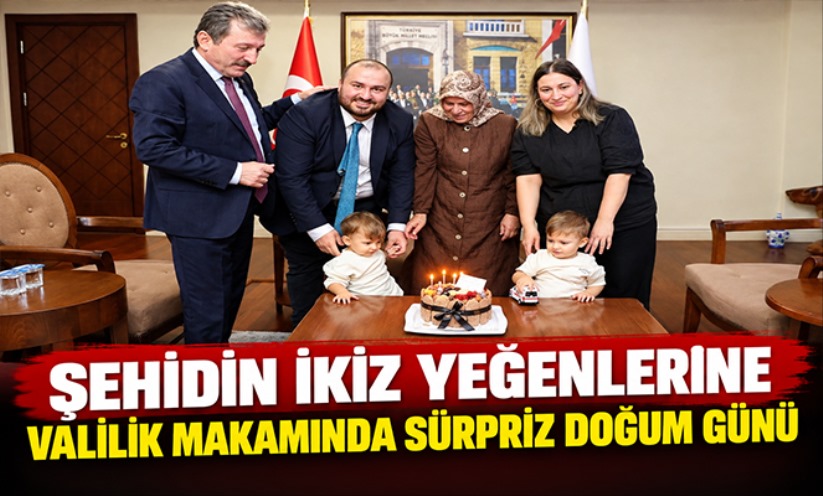 Şehidin ikiz yeğenlerine valilik makamında sürpriz doğum günü kutlaması
