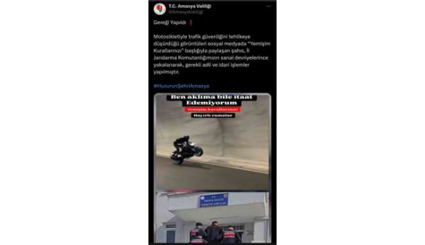Tehlikeli motosiklet kullandığı görüntüleri 'Yemişim kurallarınızı' notuyla paylaştı, 'Gereği yapıldı'