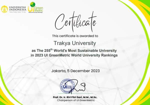 Trakya Üniversitesi 'UI GreenMetrıc 2023' sıralamasında dünyanın en çevreci 255'inci üniversitesi oldu