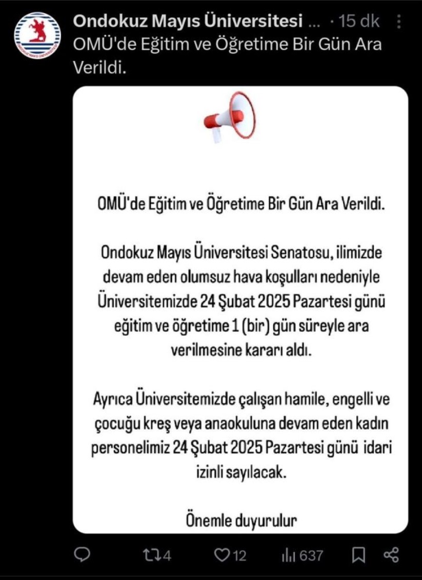 OMÜ'de eğitim ve öğretime kar engeli