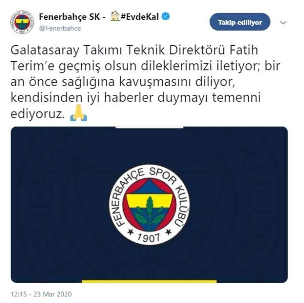 Fenerbahçe'den Fatih Terim'e geçmiş olsun 