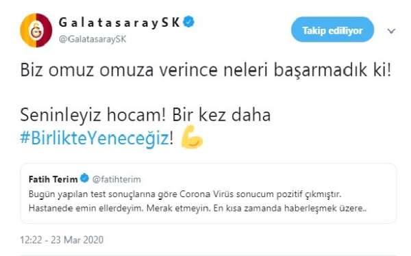 Galatasaray'dan Fatih Terim'e destek mesajı 