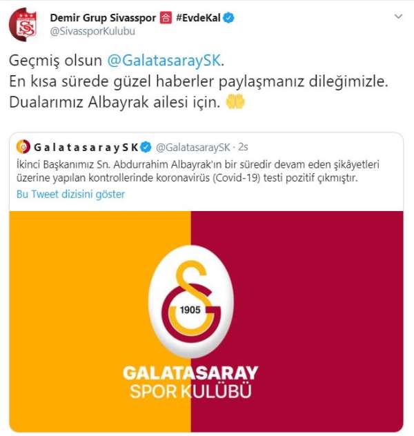 Sivasspor'dan Galatasaray'a geçmiş olsun mesajı 