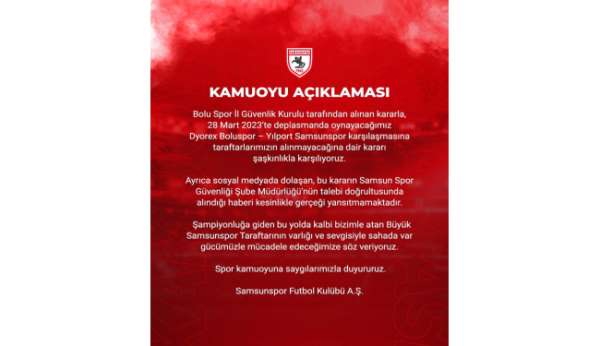 Samsunspor'dan 'taraftar yasağı' açıklaması