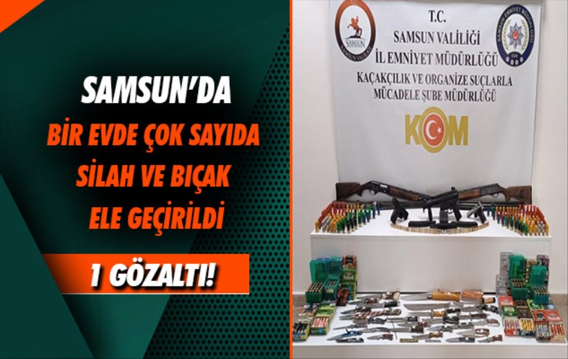 Samsun'da bir evde çok sayıda silah ve bıçak ele geçirildi