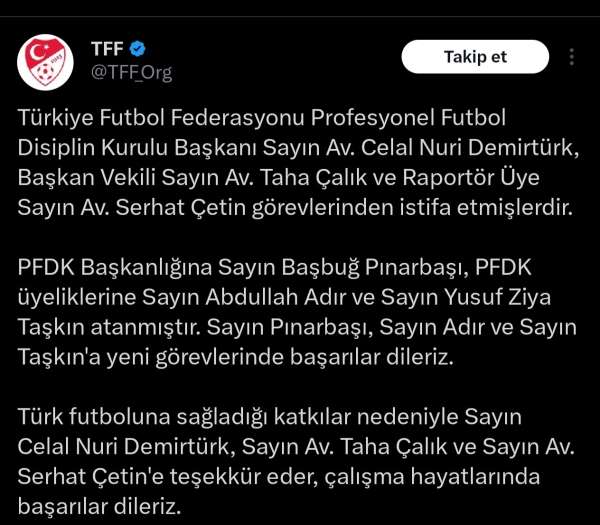 PFDK Başkanlığı'na Başbuğ Pınarbaşı atandı