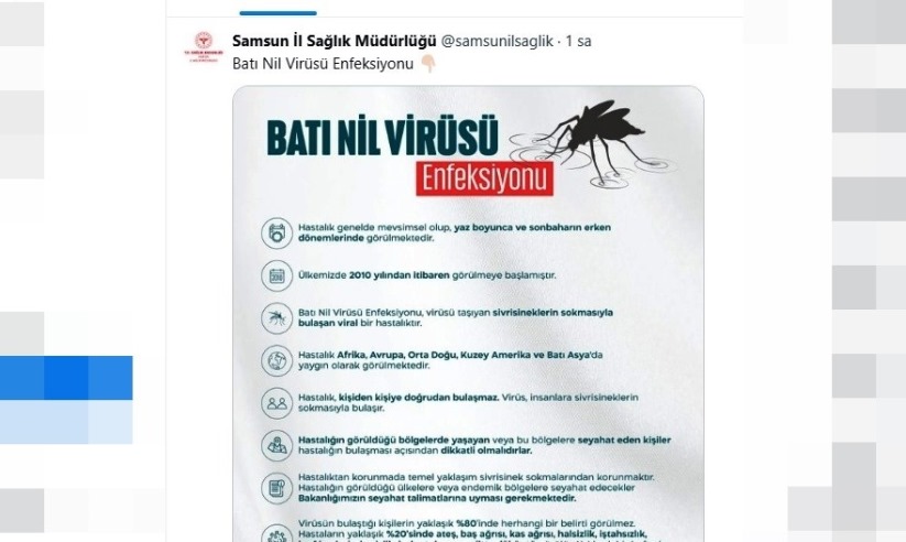 Sağlık Müdürlüğünden 'batı Nil virüsü' uyarısı