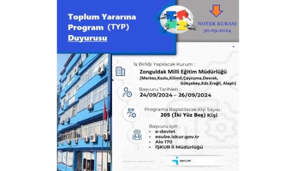 Zonguldak'ta TYP kapsamında 205 kişi geçici olarak istihdam edilecek