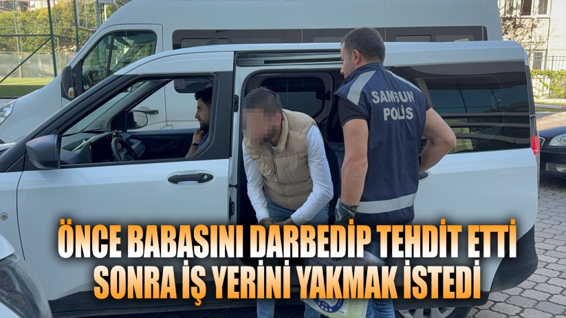 Babasını darbedip tehdit ederek iş yerini yakmak istedi