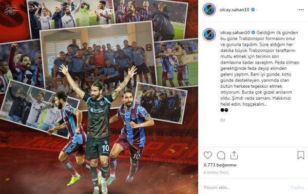 Olcay Şahan'dan Trabzonspor'a veda 