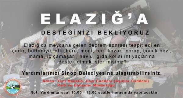 Sinop Belediyesinden Elazığ'a yardım eli 