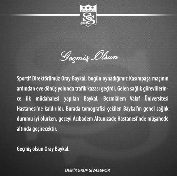 Sivasspor'da Sportif Direktör kaza geçirdi! 
