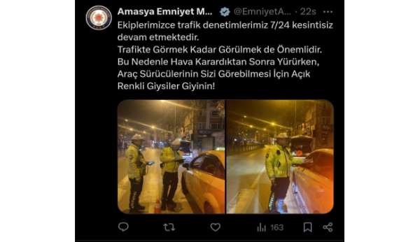 Amasya Emniyet Müdürlüğü: 'Hava karardıktan sonra açık renkli giysiler giyinin'