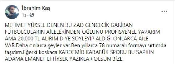 Karabükspor Başkanı Mehmet Yüksel'den futbolcusuna küfürlü mesaj 