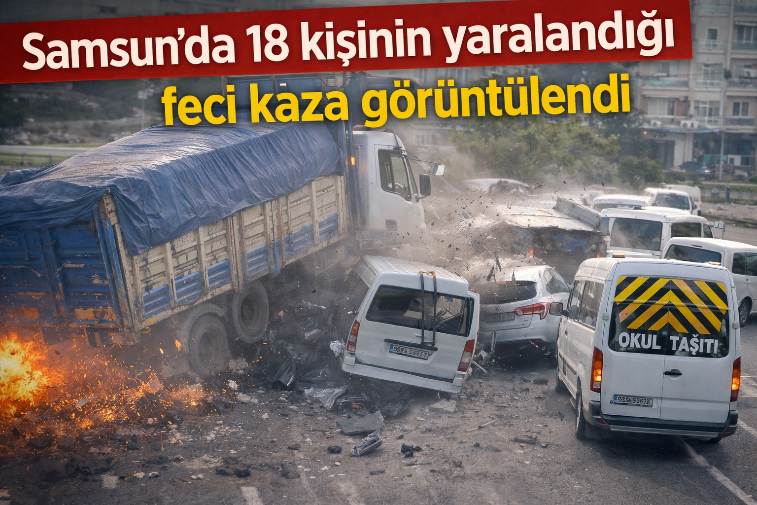 Samsun'da 18 kişinin yaralandığı feci kaza görüntülendi