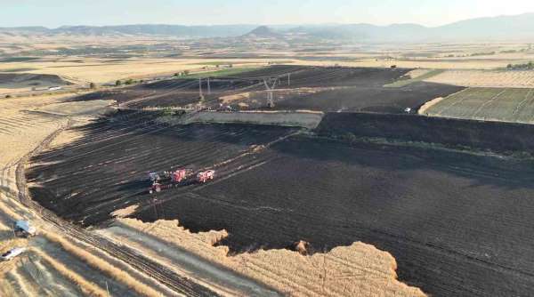 Merzifon'da 80 dönüm tarım arazisi yandı, yanan alan havadan görüntülendi