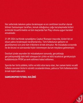 PFDK'dan Samsunspor'a şok! Kulüpten açıklama: 'Kabul edilemez'