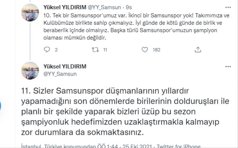 Yüksel Yıldırım: 'Samsunspor'a birlikte sahip çıkmalıyız'