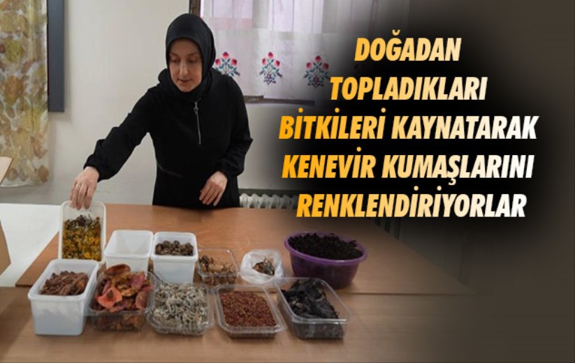 Samsun'da doğadan topladıkları bitkileri kaynatarak kenevir kumaşlarını renklendiriyorlar