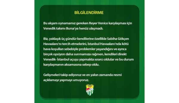 Frutti Extra Bursaspor'un rakibi Reyer Venice Bursa'ya ulaşamadı