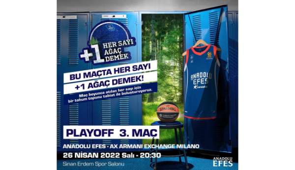 Anadolu Efes iş birliğinde yapılan 'Her Sayı +1 Ağaç Demek' projesi, play-off'ta da devam edecek