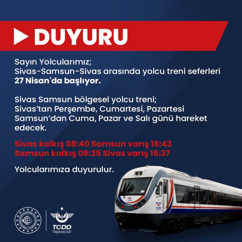 Samsun-Sivas arası tren seferleri başlıyor. İlk sefere saatler kaldı