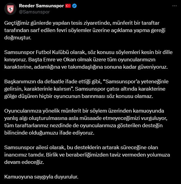 Samsunspor'dan taraftara cevap