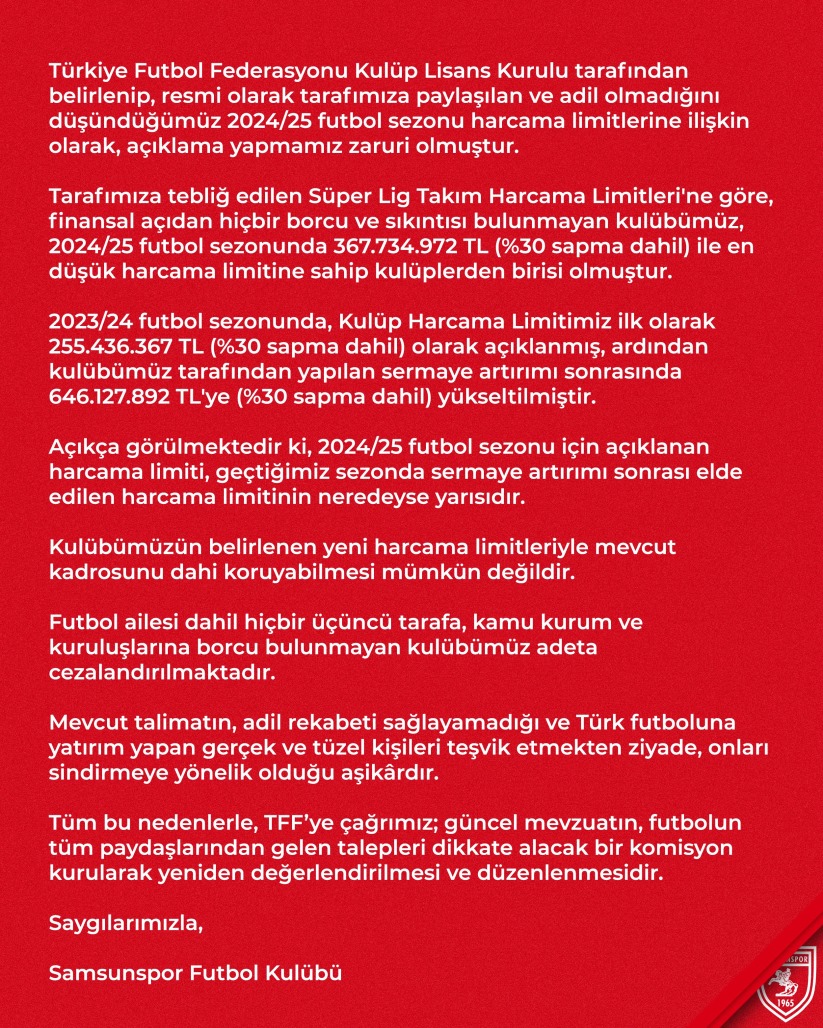 Samsunspor'dan Açıklama