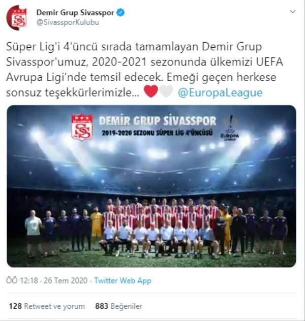 Sivasspor'dan UEFA paylaşımı 