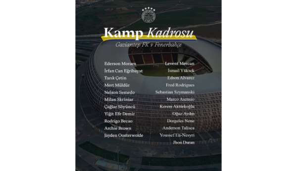 Fenerbahçe'nin Gaziantep FK maçı kamp kadrosu belli oldu
