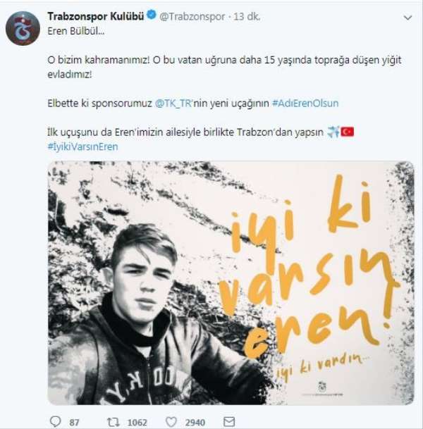 Trabzonspor'dan Eren Bülbül paylaşımı 