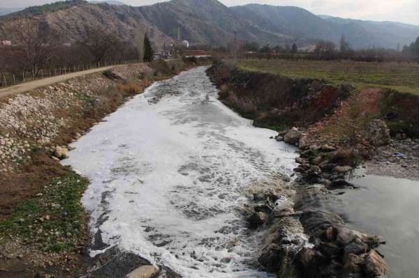 Tersakan Çayı kirlilik nedeniyle köpük akıyor