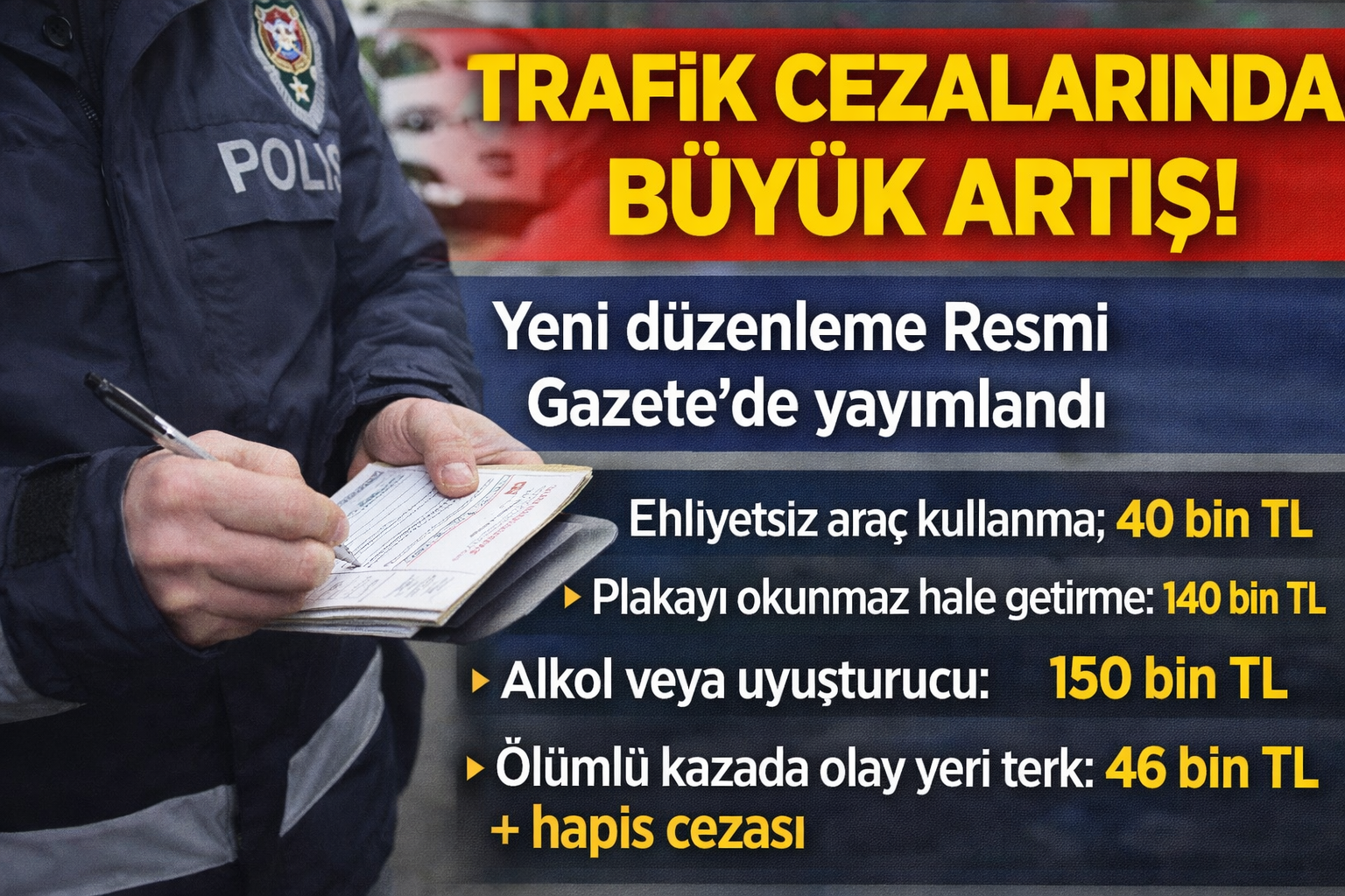 Trafik cezalarında büyük artış: Yeni düzenleme Resmi Gazete'de yayımlandı