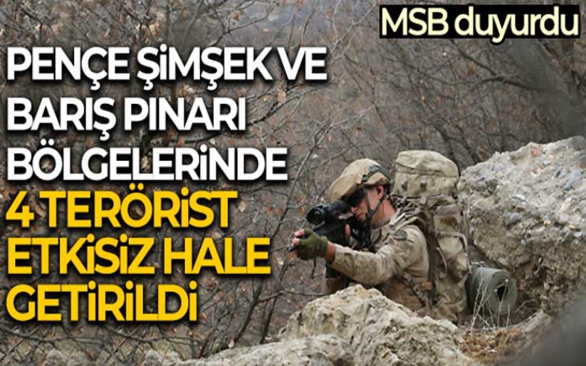 Pençe Şimşek ve Barış Pınarı bölgelerinde 4 terörist etkisiz hale getirildi