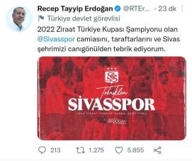 Cumhurbaşkanı Erdoğan, Sivasspor'u tebrik etti