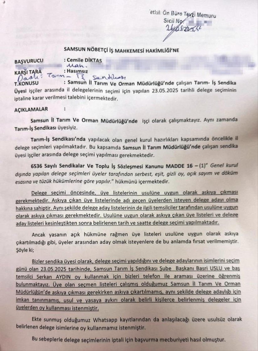 Samsun'da sendika delege seçimleri mahkemeye taşındı