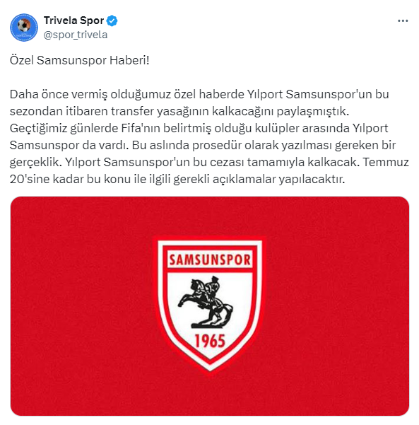 Samsunspor'un transfer yasağı kalkacak mı?