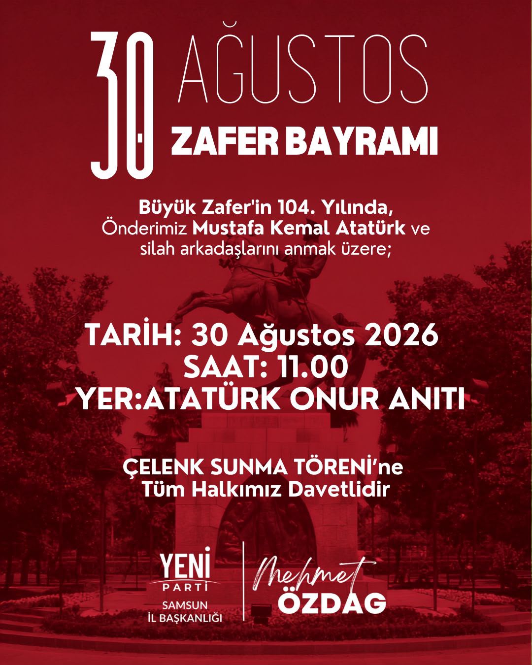 Yeni Parti İl Başkanlığı'ndan Tüm Samsun Halkına Davet