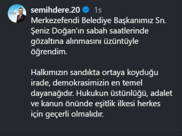 Başkan Dere'den Şeniz Doğan'ın gözaltına alınmasına tepki