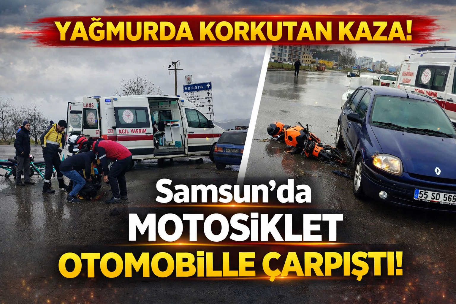 Samsun'da yağışlı havada motosiklet kazası: 1 yaralı