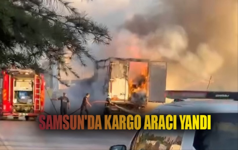 Samsun'da kargo aracı yandı