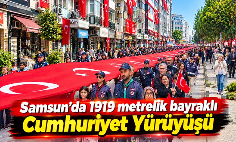 Samsun'da 1919 metrelik bayraklı 'Cumhuriyet Yürüyüşü'