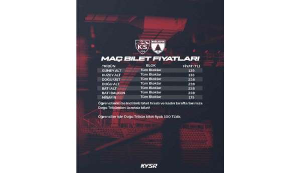 Kayserispor-Muğlaspor maçının bilet fiyatları belli oldu