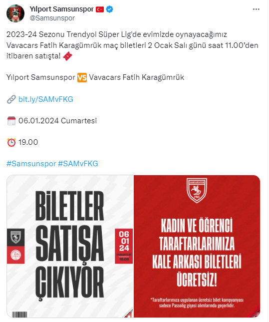 Samsunspor Kulübü duyurdu! Kadın ve öğrenci taraftarlara ücretsiz