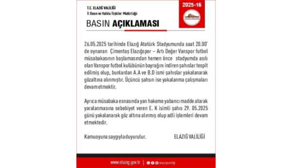 Elazığspor-Vanspor maçında hakeme musluk atan şahıs yakalandı