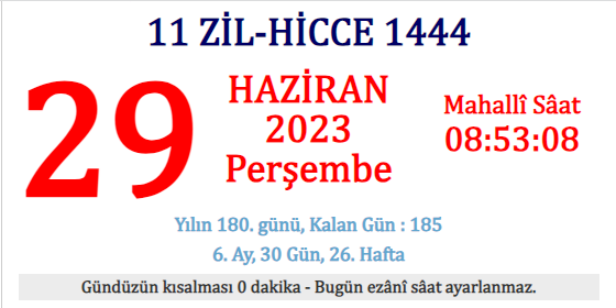Saatli Maarif Takvimi 29 Haziran 2023 Perşembe