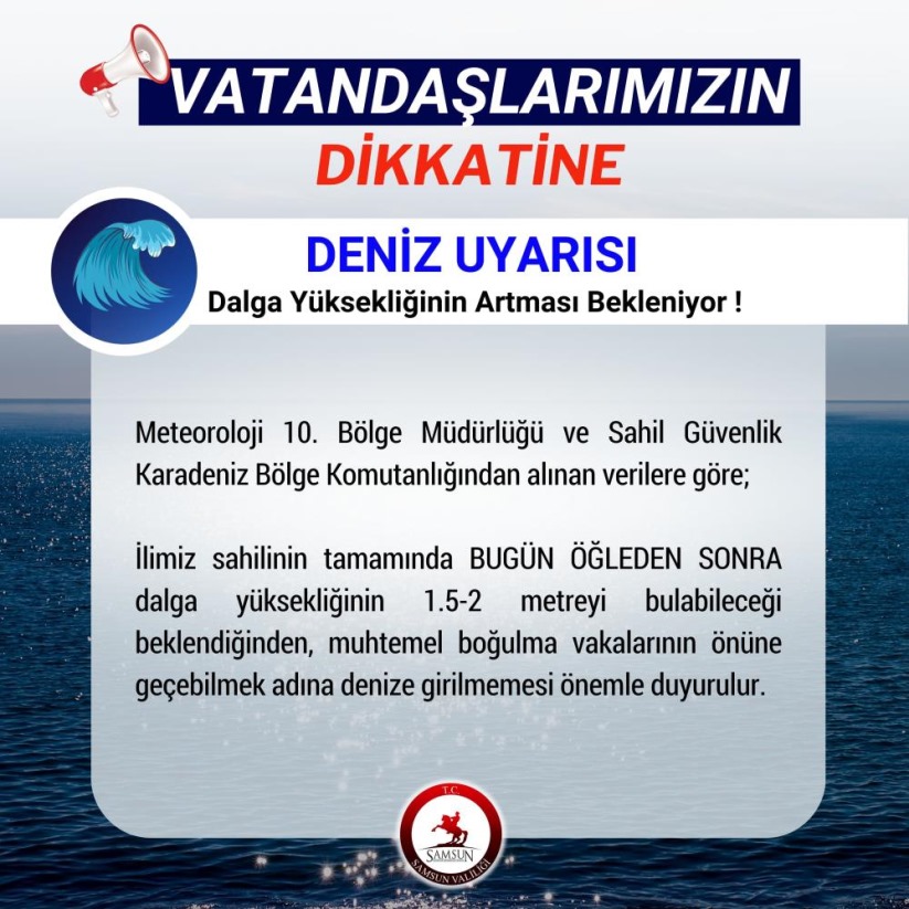 Samsun'da yüksek dalga uyarısı: 'Denize girmeyin'
